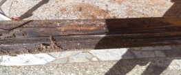 A close-up of a wooden post