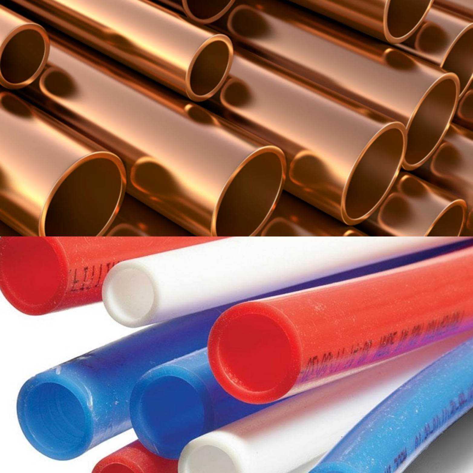 close up of copper and PVC piping stacks