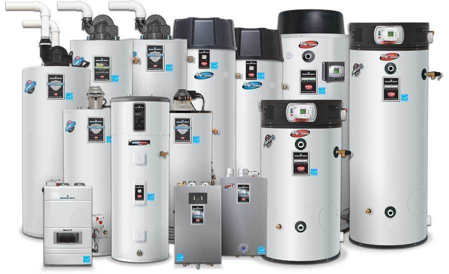 assortment of water heaters in various sizes